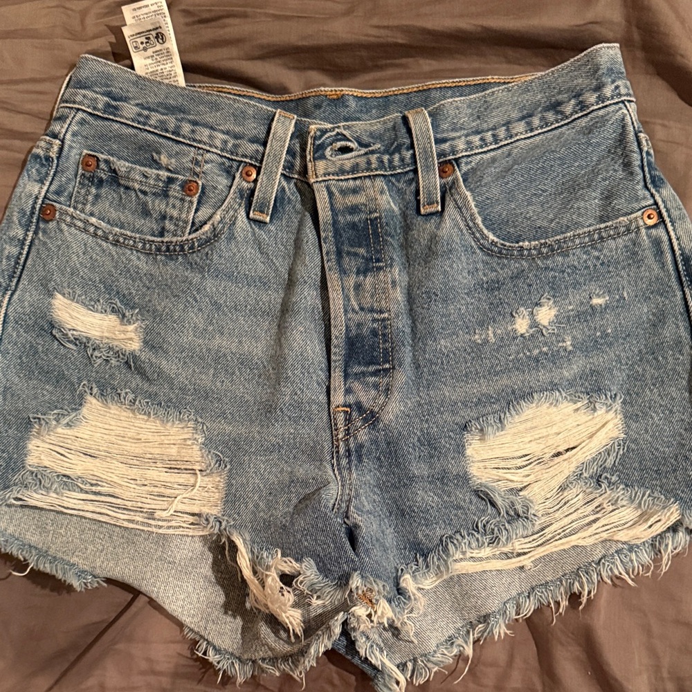 Levi's Blue Distressed Jean Shorts